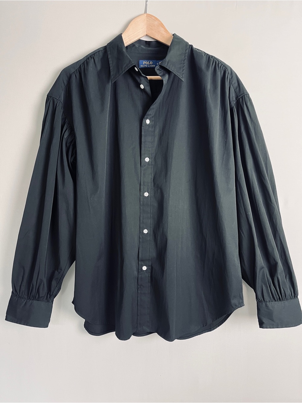 Polo Ralph Lauren 100% Cotton Poplin Black Puff Sleeve Button Down Shirt 12